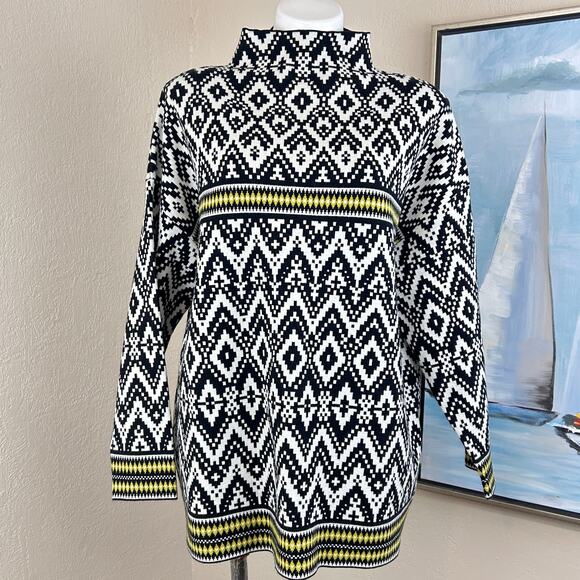 Tahari Sweater Knit Pullover Mock Neck Geometric Print 
Black White lime size 1X - Picture 1 of 6